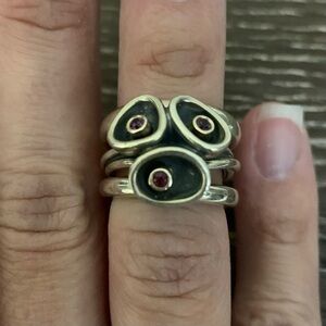 Authentic Pandora Silver & 14k Gold Rhodolite Genesis Ring.  Rare and retired.